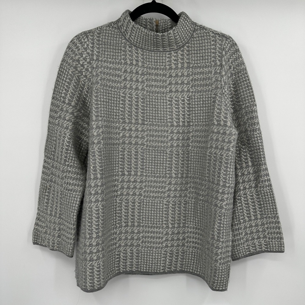 Chicos Grey Textured Metallic Knit‎ Mock Neck Sweater Back Zip Womens Medium